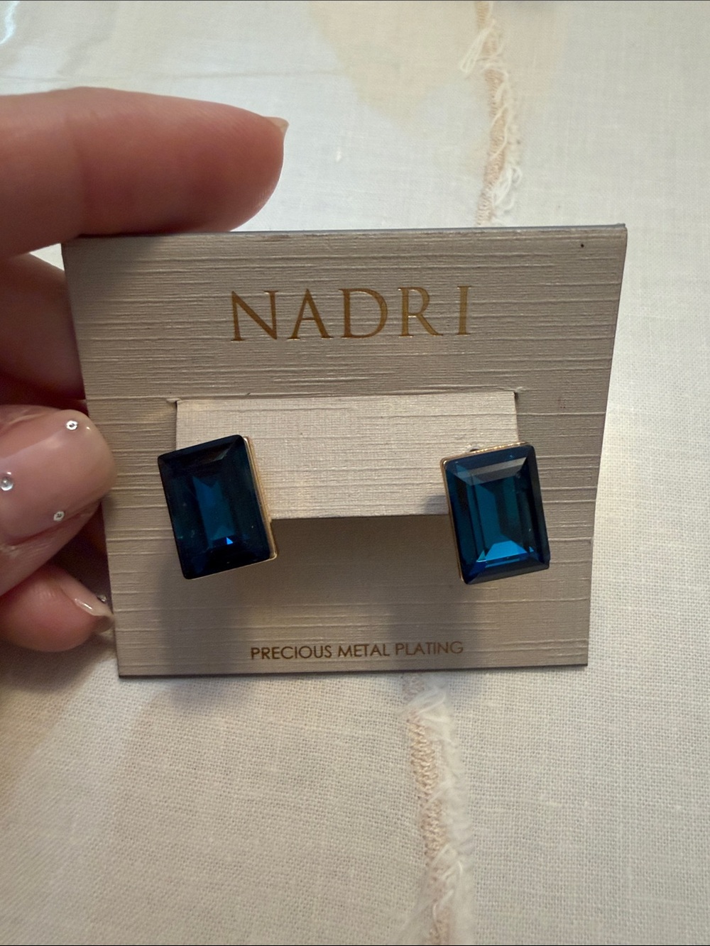 Nadri Teal-Blue Emerald-Cut Crystal Stud Earrings
